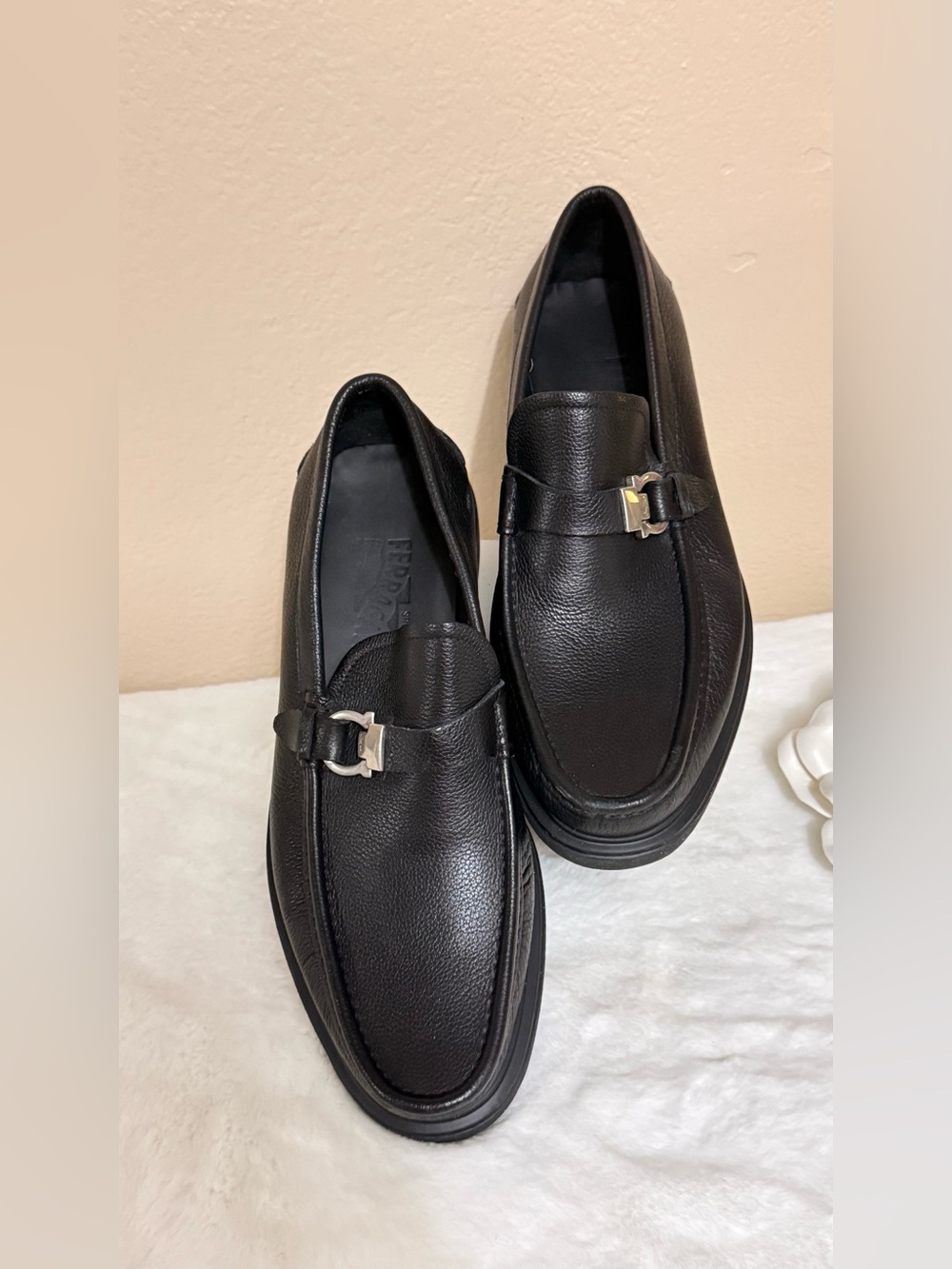 Salvatore Ferragamo Black Leather Bit Loafers with Silver Hardware